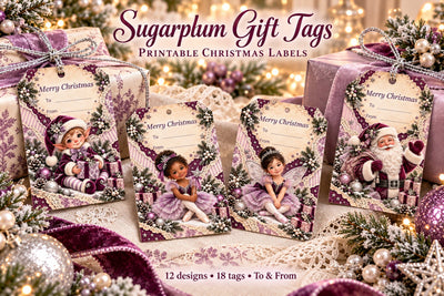 Sugarplum Christmas Gift Tags Printable Sublimation BijouBay 