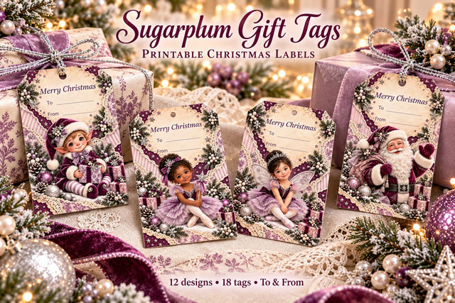Sugarplum Christmas Gift Tags Printable Sublimation BijouBay 