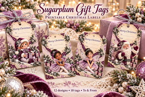 Sugarplum Christmas Gift Tags Printable Sublimation BijouBay 