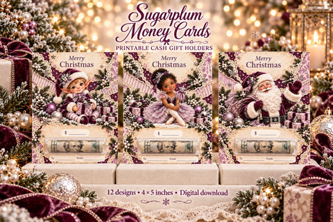Sugarplum Christmas Money Cards Sublimation BijouBay 