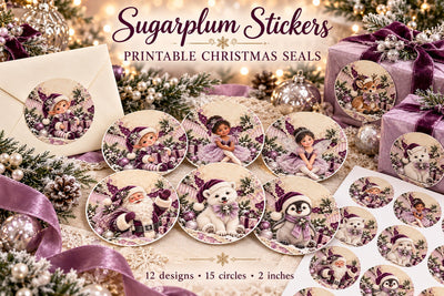 Sugarplum Christmas Round Stickers Sublimation BijouBay 