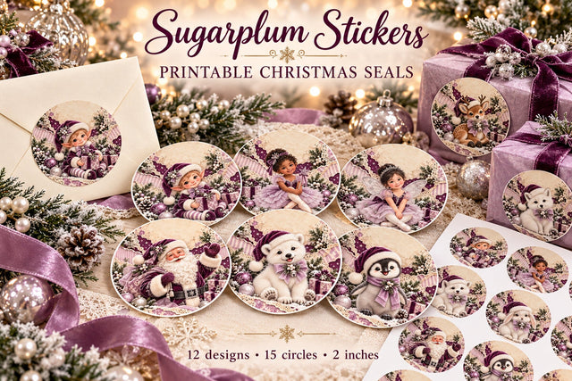 Sugarplum Christmas Round Stickers Sublimation BijouBay 