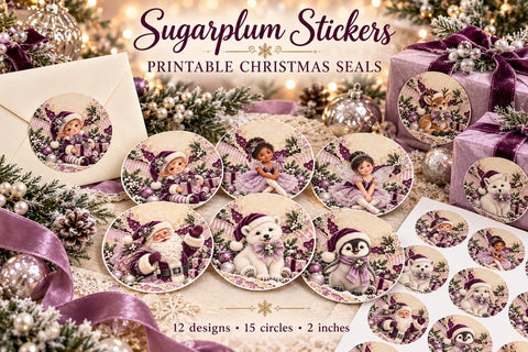 Sugarplum Christmas Round Stickers Sublimation BijouBay 