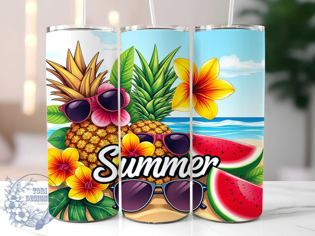Summer 20oz Skinny Tumbler PNG, Tropical Flowers Tumbler Sublimation Wrap, Straight & Tapered Tumbler Wrap, Instant Digital Download Sublimation ToriDesigns 