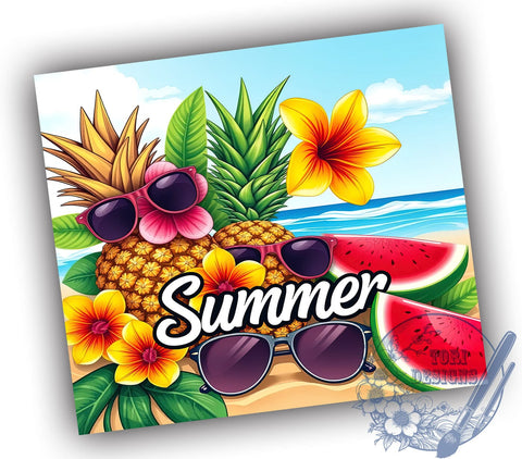 Summer 20oz Skinny Tumbler PNG, Tropical Flowers Tumbler Sublimation Wrap, Straight & Tapered Tumbler Wrap, Instant Digital Download Sublimation ToriDesigns 