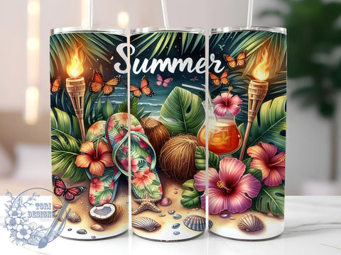 Summer 20oz Skinny Tumbler, Summer Vibes Tumbler Png, Straight & Tapered Tumbler Wrap, Instant Digital Download Sublimation ToriDesigns 