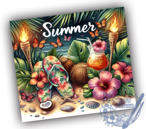 Summer 20oz Skinny Tumbler, Summer Vibes Tumbler Png, Straight & Tapered Tumbler Wrap, Instant Digital Download Sublimation ToriDesigns 