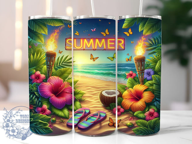 Summer 20oz Skinny Tumbler, Summer Vibes Tumbler Png, Straight & Tapered Tumbler Wrap, Instant Digital Download Sublimation ToriDesigns 