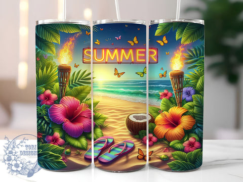 Summer 20oz Skinny Tumbler, Summer Vibes Tumbler Png, Straight & Tapered Tumbler Wrap, Instant Digital Download Sublimation ToriDesigns 