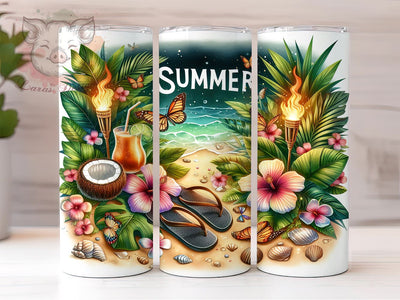 Summer 20oz Tumbler Png, Straight & Tapered Tumbler Png, Floral Summer Flip Flop Tumbler Png, Digital Download PNG Sublimation Lara' s Designs 