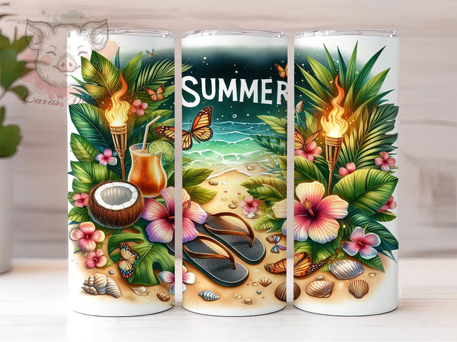 Summer 20oz Tumbler Png, Straight & Tapered Tumbler Png, Floral Summer Flip Flop Tumbler Png, Digital Download PNG Sublimation Lara' s Designs 