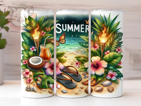 Summer 20oz Tumbler Png, Straight & Tapered Tumbler Png, Floral Summer Flip Flop Tumbler Png, Digital Download PNG Sublimation Lara' s Designs 