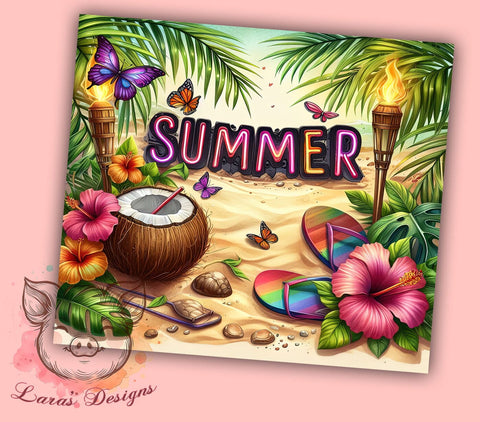 Summer 20oz Tumbler Png, Straight & Tapered Tumbler Png, Floral Summer Flip Flop Tumbler Png, Digital Download PNG Sublimation Lara' s Designs 