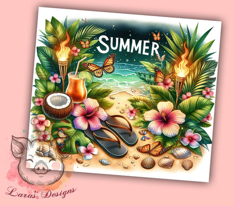 Summer 20oz Tumbler Png, Straight & Tapered Tumbler Png, Floral Summer Flip Flop Tumbler Png, Digital Download PNG Sublimation Lara' s Designs 