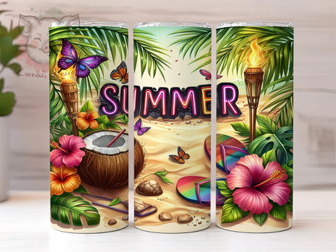 Summer 20oz Tumbler Png, Straight & Tapered Tumbler Png, Floral Summer Flip Flop Tumbler Png, Digital Download PNG Sublimation Lara' s Designs 