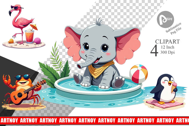 Summer Animals Clipart Sublimation artnoy 