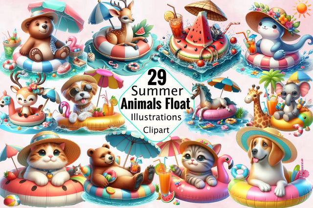 Summer Animals on Float Sublimation Clipart Bundle Sublimation SVGArt 
