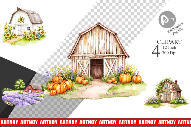 Summer Barn Clipart Sublimation artnoy 