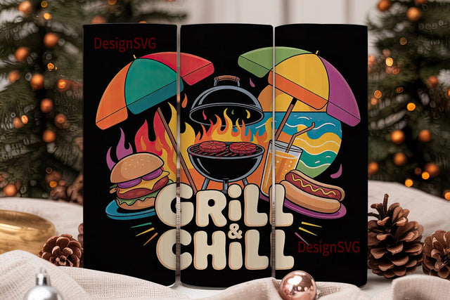 Summer BBQ Grill and Chill 20oz Tumbler Sublimation DesignSVG 