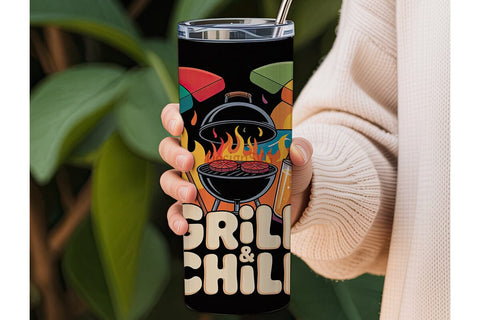 Summer BBQ Grill and Chill 20oz Tumbler Sublimation DesignSVG 