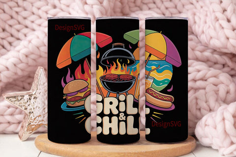 Summer BBQ Grill and Chill 20oz Tumbler Sublimation DesignSVG 