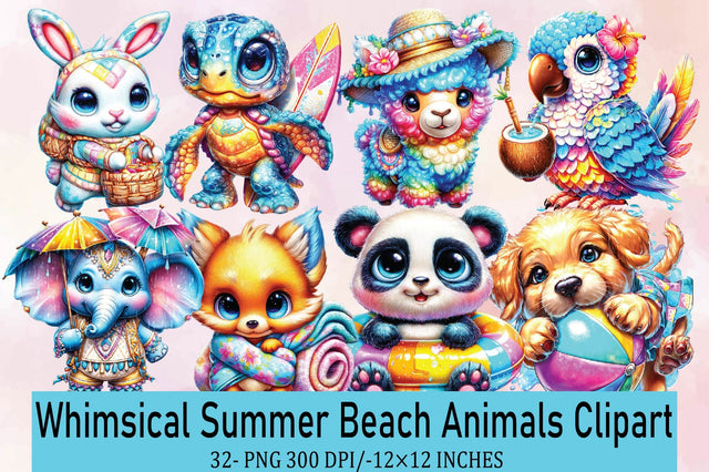 Summer Beach Animals Clipart Bundle. Sublimation SVGArt 