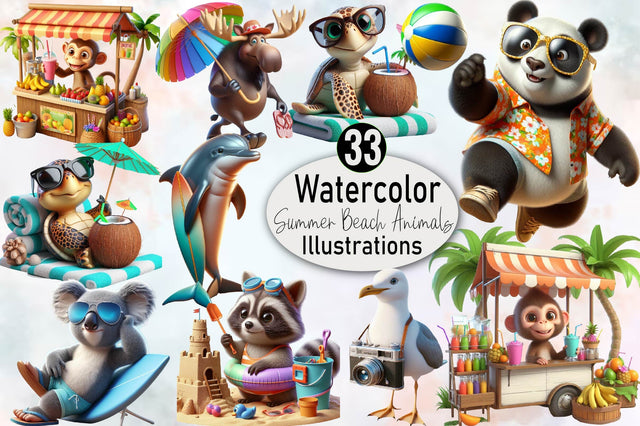 Summer Beach Animals Sublimation Clipart Bundle Sublimation SVGArt 