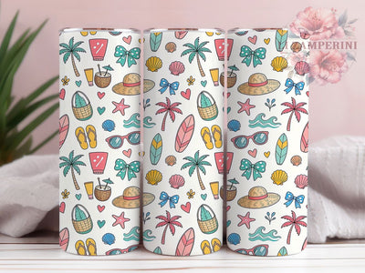 Summer Beach Bows 20oz Tumbler, Beach Theme, Summer Vibes, Charming Bows, Coastal Style, Whimsical Charm, 20oz Wrap, Sublimation Tumbler Sublimation Li Zamperini 