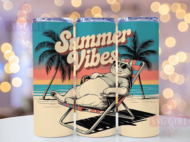 Summer Beach Cat Lover Tumbler Wrap, Summer Cat Design, Feline Beach Theme, Pet Owner Tumbler, Kitty Summer Gift, Beach Cat Pattern, Animal Summer Gift Sublimation SvggirlplusArt 