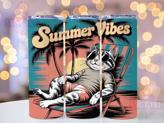 Summer Beach Cat Lover Tumbler Wrap, Summer Cat Design, Feline Beach Theme, Pet Owner Tumbler, Kitty Summer Gift, Beach Cat Pattern, Animal Summer Gift Sublimation SvggirlplusArt 