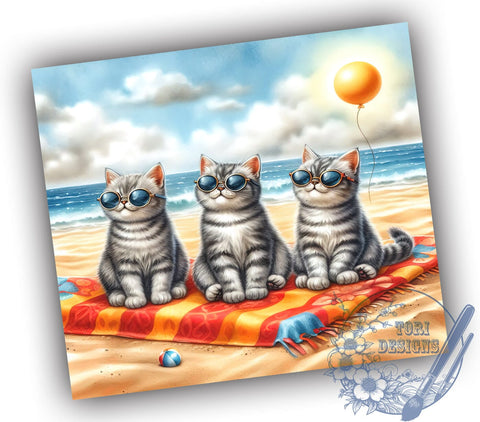 Summer Beach Cats 20oz Skinny Tumbler, Cat Lovers Tumbler Png, Straight & Tapered Tumbler Wrap, Instant Digital Download Sublimation ToriDesigns 