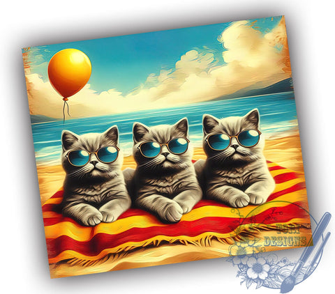 Summer Beach Cats 20oz Skinny Tumbler, Cat Lovers Tumbler Png, Straight & Tapered Tumbler Wrap, Instant Digital Download Sublimation ToriDesigns 