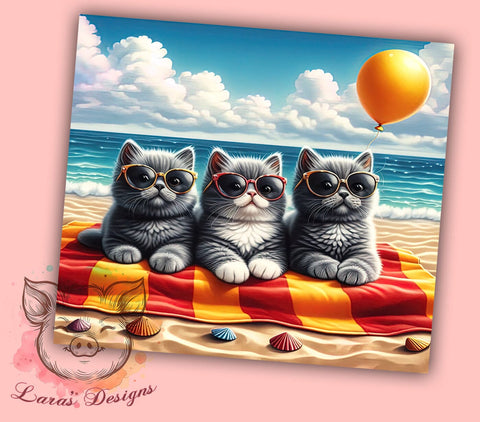 Summer Beach Cats 20oz Tumbler Png, Straight & Tapered Tumbler Png, Cat Lover Tumbler Png, Digital Download PNG Sublimation Lara' s Designs 