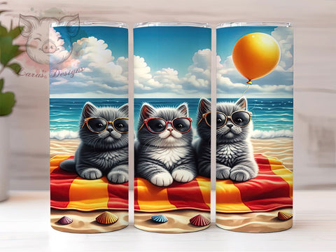 Summer Beach Cats 20oz Tumbler Png, Straight & Tapered Tumbler Png, Cat Lover Tumbler Png, Digital Download PNG Sublimation Lara' s Designs 