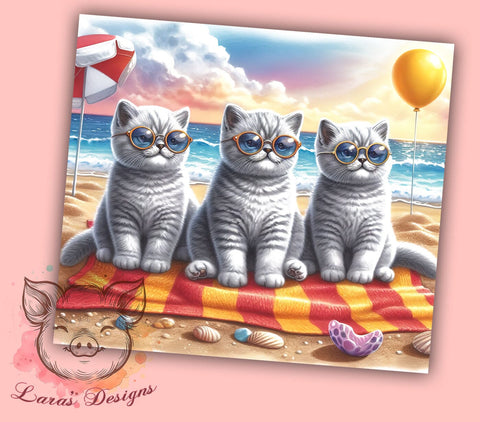 Summer Beach Cats 20oz Tumbler Png, Straight & Tapered Tumbler Png, Cat Lover Tumbler Png, Digital Download PNG Sublimation Lara' s Designs 