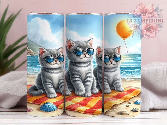 Summer Beach Cats 20oz Tumbler Wrap PNG, Cat Lover Tumbler Png, Straight & Tapered Tumbler Wrap, Instant Digital Download Sublimation Li Zamperini 