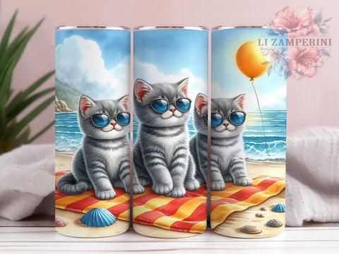 Summer Beach Cats 20oz Tumbler Wrap PNG, Cat Lover Tumbler Png, Straight & Tapered Tumbler Wrap, Instant Digital Download Sublimation Li Zamperini 