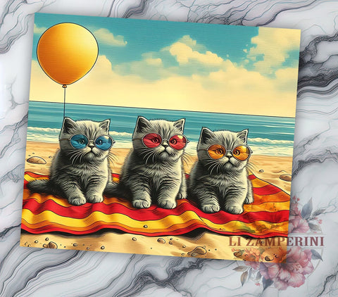 Summer Beach Cats 20oz Tumbler Wrap PNG, Cat Lover Tumbler Png, Straight & Tapered Tumbler Wrap, Instant Digital Download Sublimation Li Zamperini 