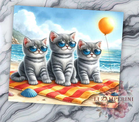 Summer Beach Cats 20oz Tumbler Wrap PNG, Cat Lover Tumbler Png, Straight & Tapered Tumbler Wrap, Instant Digital Download Sublimation Li Zamperini 