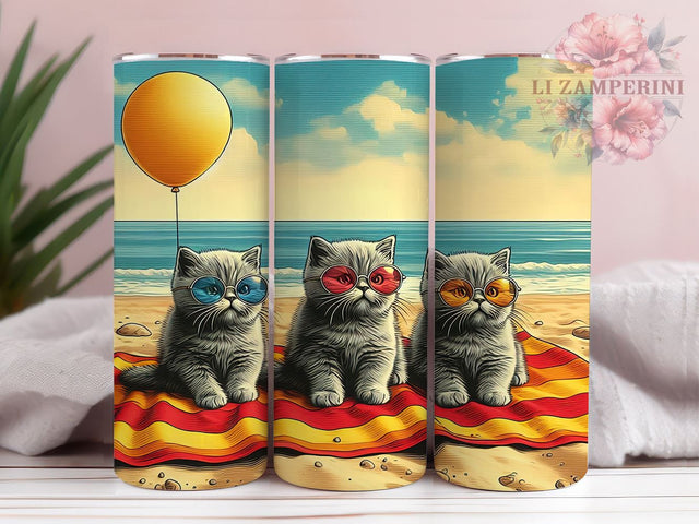 Summer Beach Cats 20oz Tumbler Wrap PNG, Cat Lover Tumbler Png, Straight & Tapered Tumbler Wrap, Instant Digital Download Sublimation Li Zamperini 