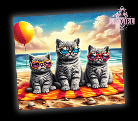 Summer Beach Cats 20oz Tumbler Wrap Sublimation Design, Straight Tapered Tumbler Wrap, Cat Lovers Tumbler Png, Instant Digital Download Sublimation SvggirlplusArt 