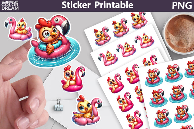 Summer Beach Chicken Sticker | Funny Chicken Sticker Sublimation WatercolorColorDream 