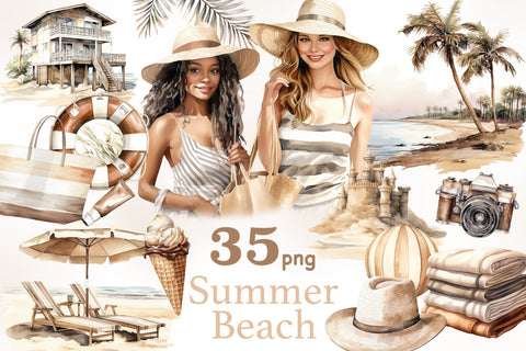 Summer Beach Clipart Bundle | Vacation Graphics Set SVG GlamArtZhanna 