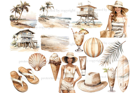 Summer Beach Clipart Bundle | Vacation Graphics Set SVG GlamArtZhanna 