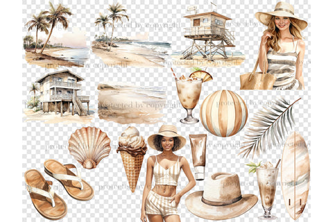 Summer Beach Clipart Bundle | Vacation Graphics Set SVG GlamArtZhanna 