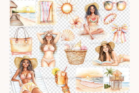 Summer Beach Clipart | Sunset Beach Scene | Vacation Travel Digital Pattern GlamArtZhanna 