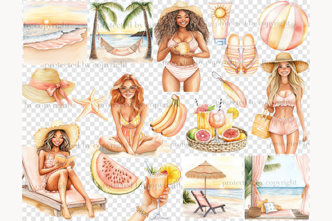 Summer Beach Clipart | Sunset Beach Scene | Vacation Travel Digital Pattern GlamArtZhanna 