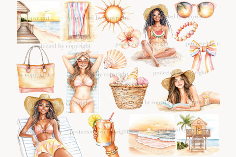 Summer Beach Clipart | Sunset Beach Scene | Vacation Travel Digital Pattern GlamArtZhanna 