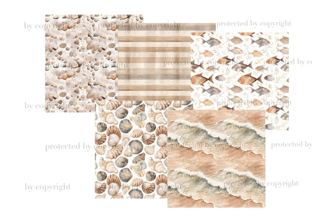 Summer Beach Digital Papers | Ocean Seamless Pattern Digital Pattern GlamArtZhanna 