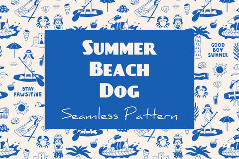 Summer Beach Dog Seamless Pattern & Digital Paper EPS JPG PNG Digital Pattern Rin Green 
